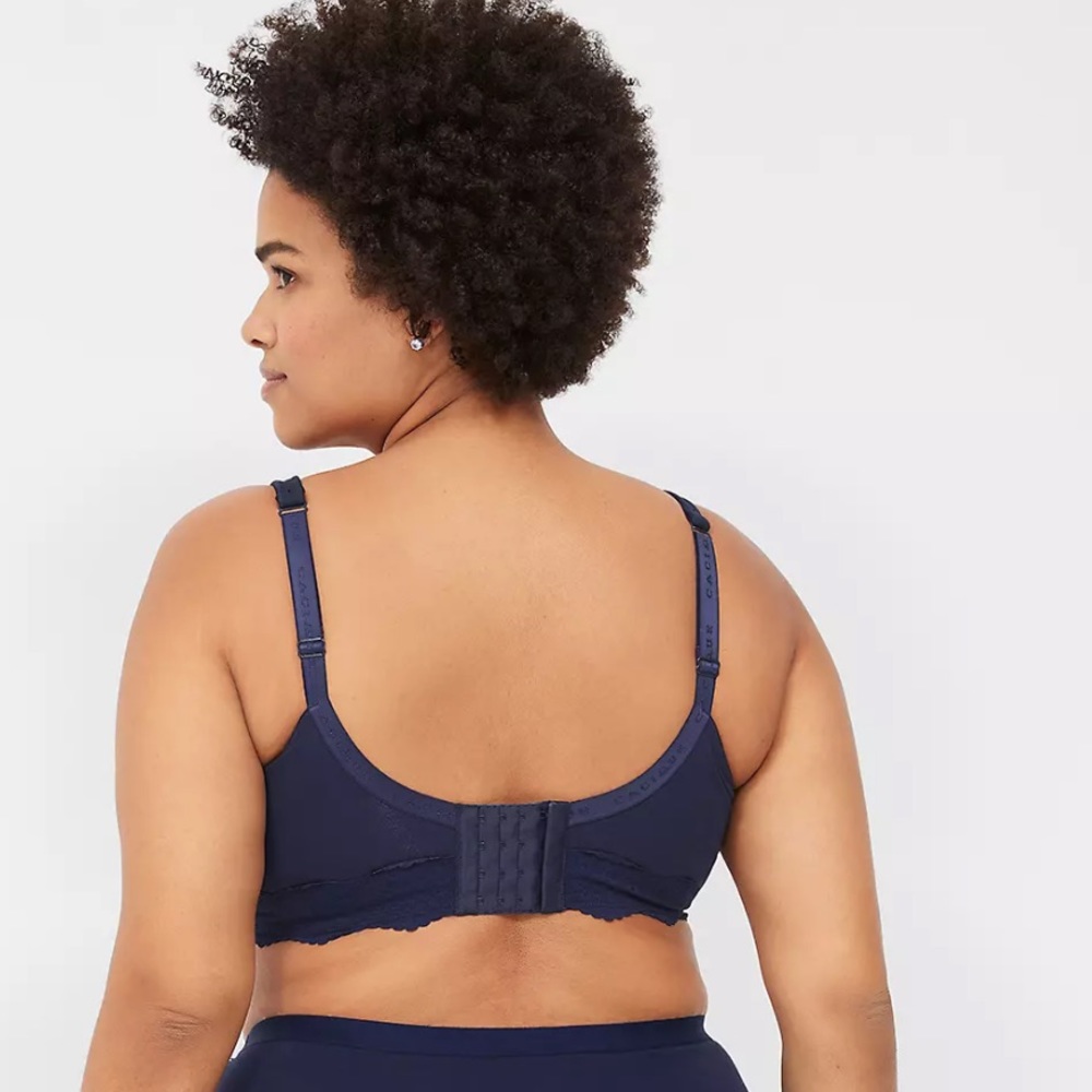 Cacique Women’s Cotton Lace-Trim Longline T-Shirt Bra Maritime‎ Blue Size 46D - Picture 2 of 8